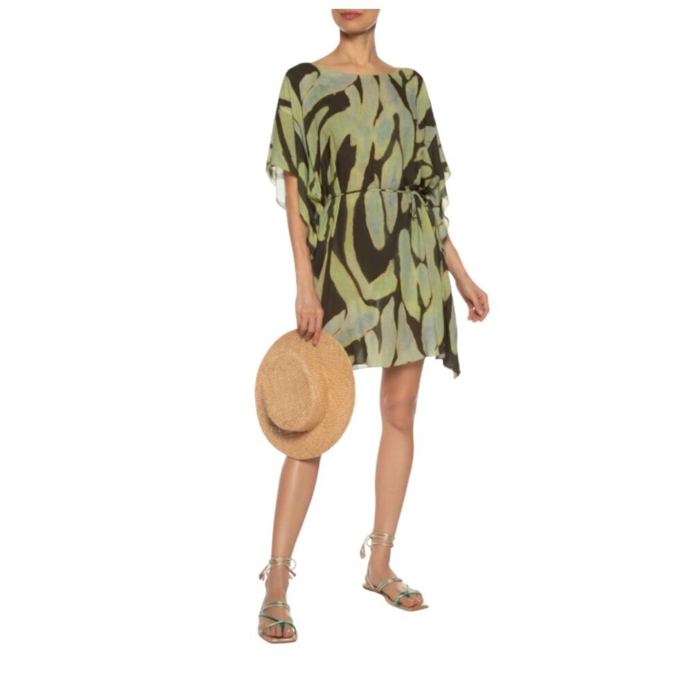 Lenny Niemeyer New Kaftan Mini Tunic Dress Womens P Small Green Camo Cover Up